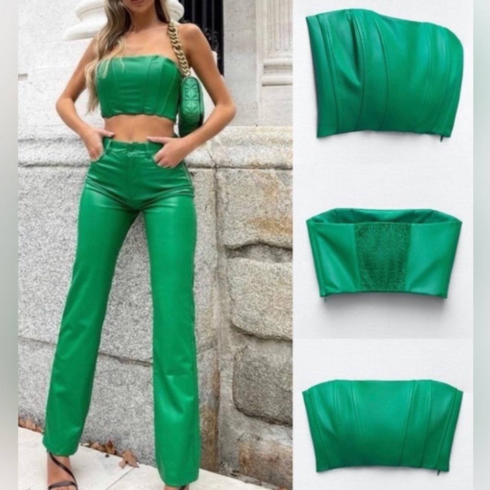 Green leather Zara top